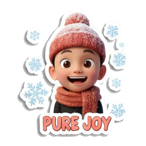 Boy in red hat smiling, pure joy Winter Boy Adventures sticker for expressive chats and social replies.