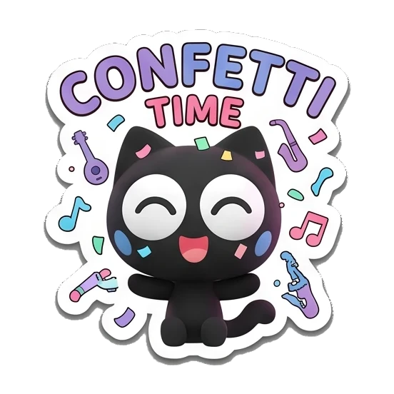 黑猫庆祝派对 Melodic Black Cat sticker for expressive chats and social replies.