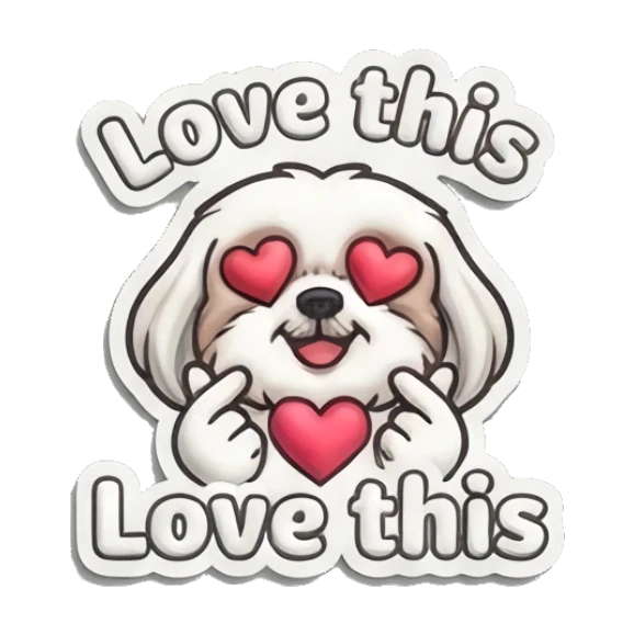 Shih Tzu making a heart shape with hands and heart eyes Puffy Shih Tzu Pals sticker for expressive chats and social replies.