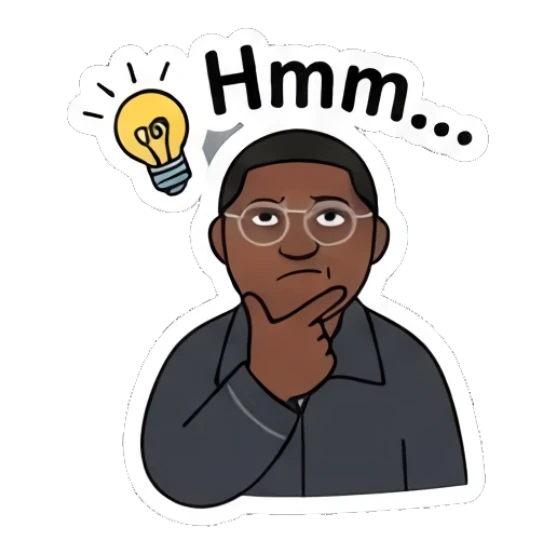 Man thinking with lightbulb icon, text Hmm Diverse Duo Expressions sticker for expressive chats and social replies.