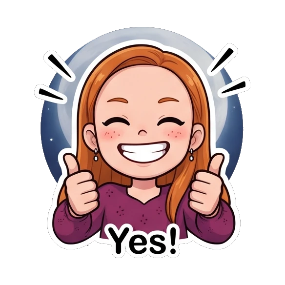 Ginger girl smiling brightly with both thumbs up in approval Ginger Girl Daily Life sticker for expressive chats and social replies.