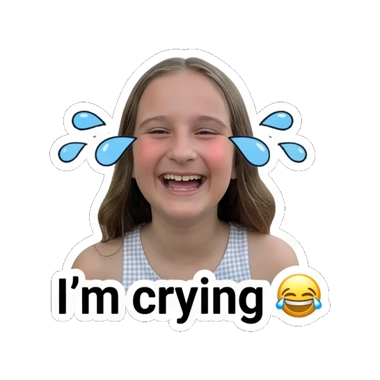 Girl crying with tears and I'm crying text Daily Life of Two Sisters sticker for expressive chats and social replies.