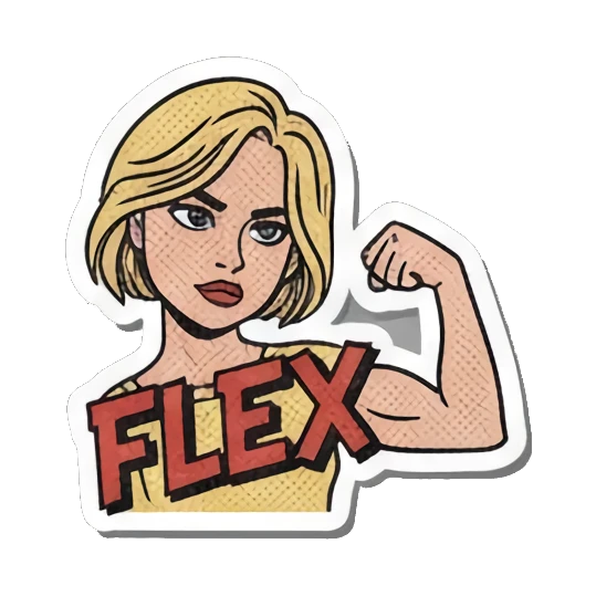 Flexing arm "FLEX" Retro Slang Girl sticker for expressive chats and social replies.