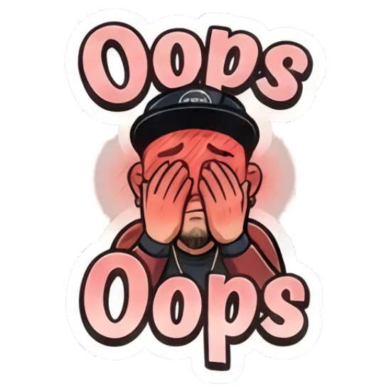 Embarrassed man covering his face with hands saying oops. Cool Guy Daily Vibes sticker for expressive chats and social replies.