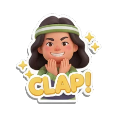 Girl clapping hands happily with CLAP text Cheerful Girl Daily Life sticker for expressive chats and social replies.