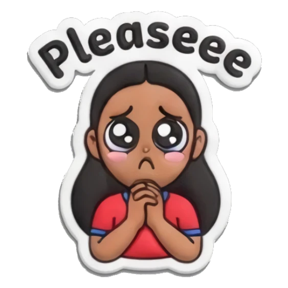 Girl with pleading eyes, Pleaseee text Sporty Girl Vibes sticker for expressive chats and social replies.