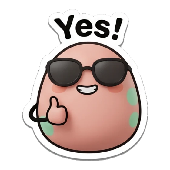 Egg wearing sunglasses giving a thumbs up with text Yes! Little Egg Buddies sticker for expressive chats and social replies.