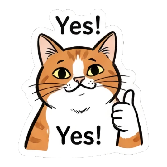 Encouraging orange cat giving a thumbs up with text Yes! Doodle Orange Cat Daily sticker for expressive chats and social replies.