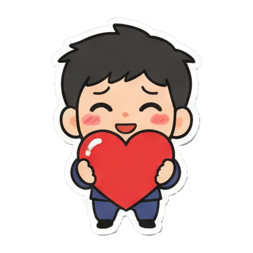 Boy with glasses holding a red heart Cheerful Glasses Boy Daily sticker for expressive chats and social replies.