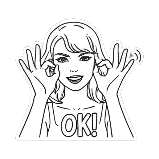 Young woman making an OK hand sign with text OK Pop Art Girl Expressions sticker for expressive chats and social replies.