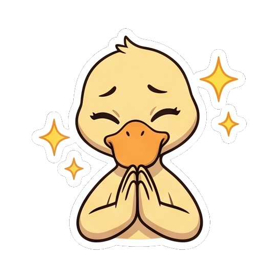 Duckling with hands together in a prayer pose Cheerful Little Duckling sticker for expressive chats and social replies.
