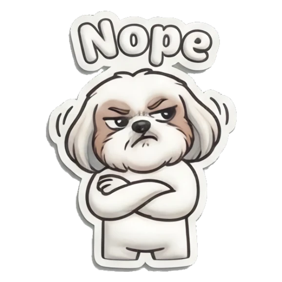 Shih Tzu looking annoyed with arms crossed Puffy Shih Tzu Pals sticker for expressive chats and social replies.
