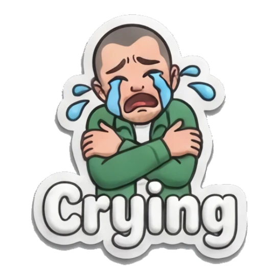Man crying with hands crossed Everyday Guy Expressions sticker for expressive chats and social replies.