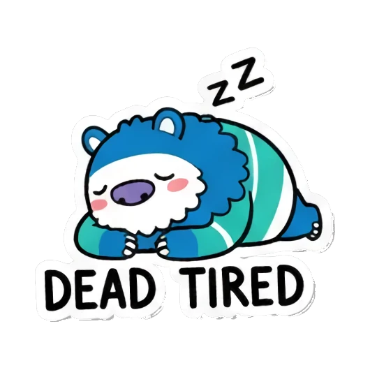 Tired monster sleeping, 'DEAD TIRED' Fluffy Monster Moods sticker for expressive chats and social replies.