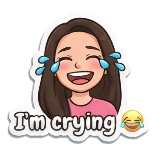 Girl laughing with tears of joy and text I'm crying Puffy Girl Daily Vibes sticker for expressive chats and social replies.