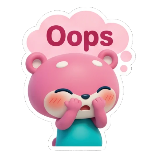 Pink bear looking embarrassed and blushing with text Oops Pinky Bear Daily Vibes sticker for expressive chats and social replies.