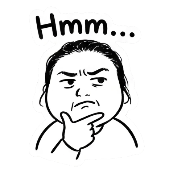 Girl thinking with a hand on chin looking hmm Daily Doodle Girl sticker for expressive chats and social replies.