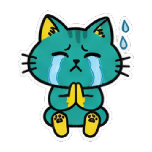 祈祷哭泣的猫 Cute Teal Cat Stickers sticker for expressive chats and social replies.