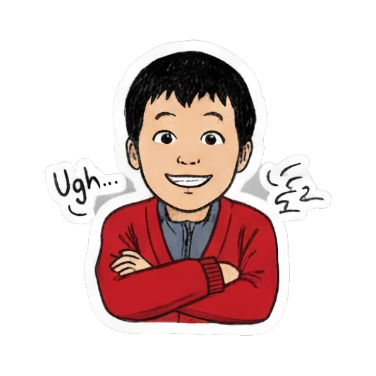 boy smiling with crossed arms Red Sweater Boy Daily Life sticker for expressive chats and social replies.