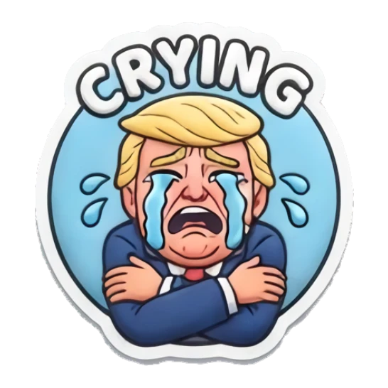 Trump crying with arms crossed, text CRYING “DUMP TRUMP!” sticker for expressive chats and social replies.