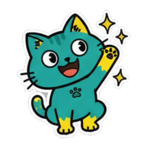 快乐挥手的小猫 Cute Teal Cat Stickers sticker for expressive chats and social replies.