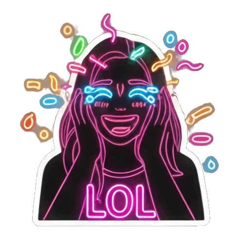 霓虹女孩大笑LOL Neon Glow Girl sticker for expressive chats and social replies.