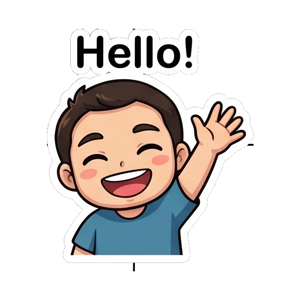 Boy waving hello with a cheerful and friendly smile. Cheerful Boy Daily Life sticker for expressive chats and social replies.