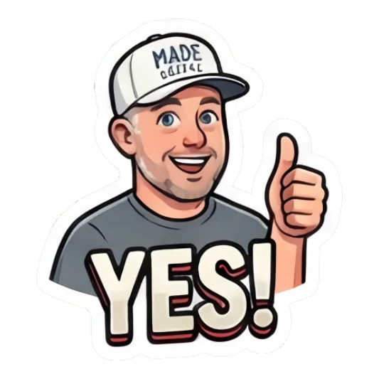 Man giving a thumbs up with a happy smile and text YES! Coffee Shop Guy Daily Vibes sticker for expressive chats and social replies.