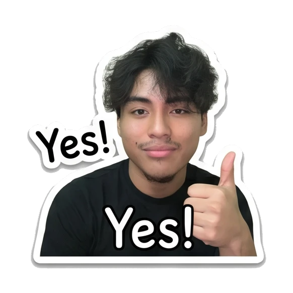 Young man giving a thumbs up with text Yes! Daily Life of a Cool Guy sticker for expressive chats and social replies.