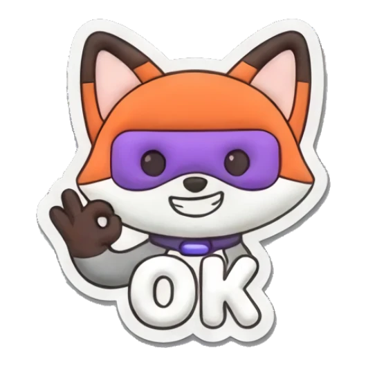 Hero fox making an OK hand gesture with a confident smile. Hero Fox Puff sticker for expressive chats and social replies.