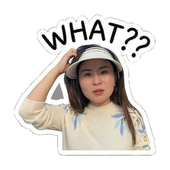 女子困惑挠头“WHAT??” Visor Girl's Daily Moods sticker for expressive chats and social replies.