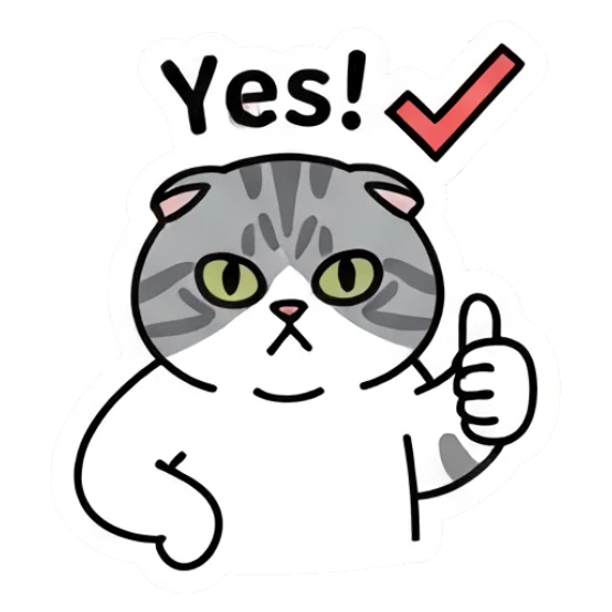Happy gray cat giving a thumbs up with text Yes! Gray Tabby Moods sticker for expressive chats and social replies.