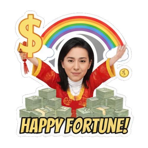 彩虹下庆祝财富 Wealthy Lady Fortune sticker for expressive chats and social replies.