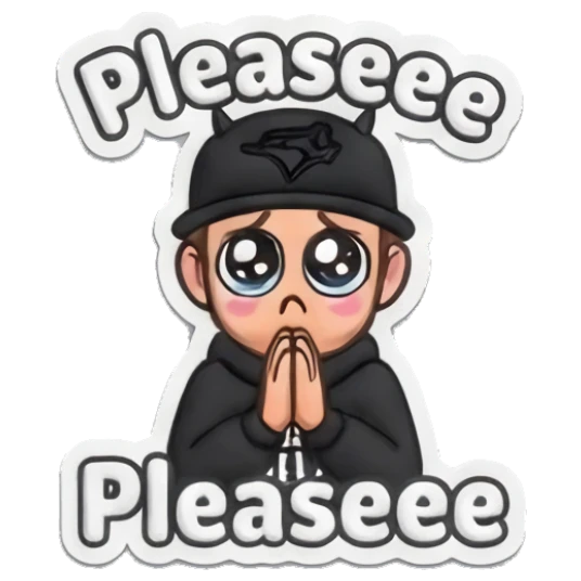Guy with pleading puppy eyes with text Pleaseee Custom camojis sticker for expressive chats and social replies.