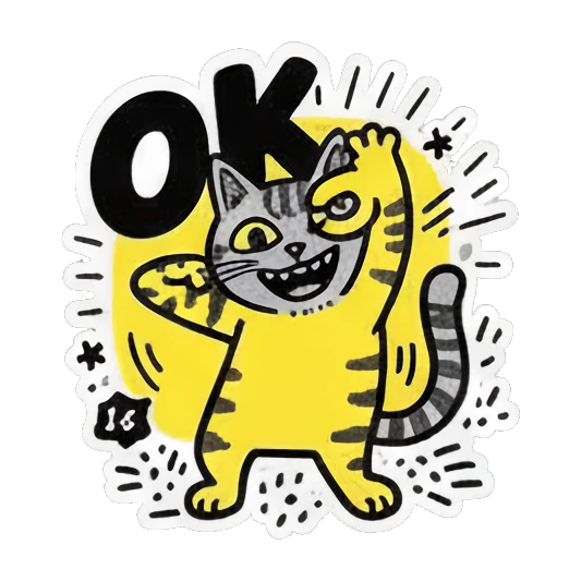 猫咪比出OK手势 Colorful Keith Haring Cat sticker for expressive chats and social replies.