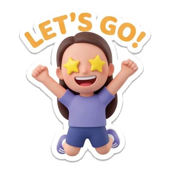 Girl jumping with star eyes and Lets Go text Cheerful Girl Daily Expressions sticker for expressive chats and social replies.