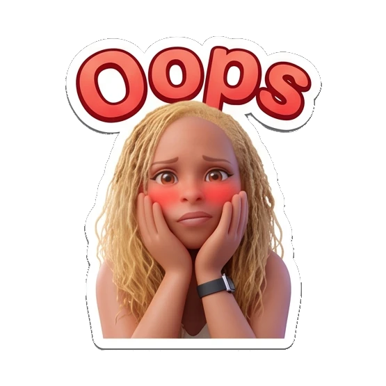 Blonde girl blushing with hands on cheeks and Oops text Blonde Girl Daily Vibes sticker for expressive chats and social replies.