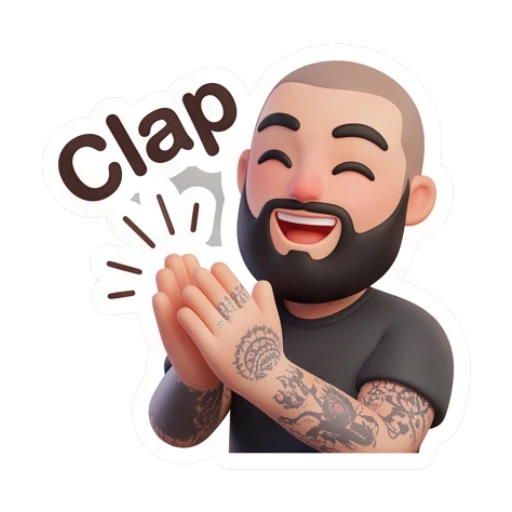 Bearded man clapping hands, text Clap Bearded Guy Daily Moods sticker for expressive chats and social replies.
