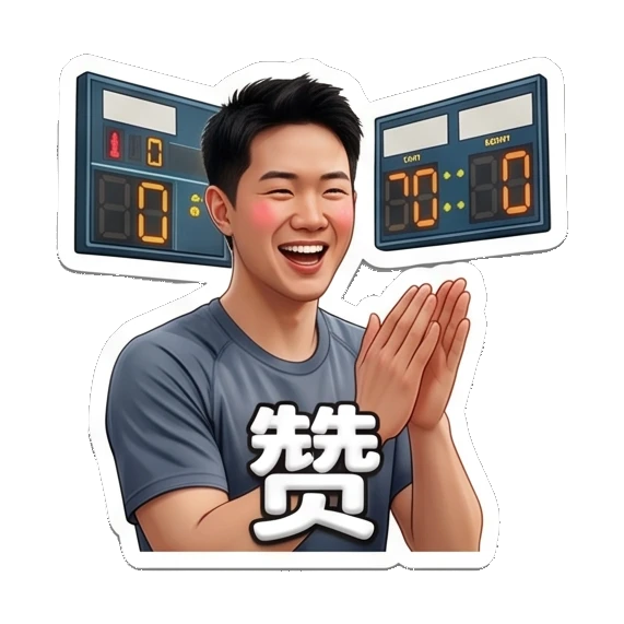Player clapping with scoreboard background, text 赞 Volleyball Boy Daily Life sticker for expressive chats and social replies.