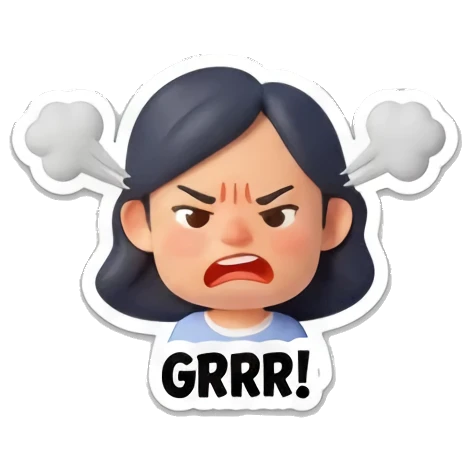 愤怒的少女说GRRR Cheerful Girl Daily Life sticker for expressive chats and social replies.