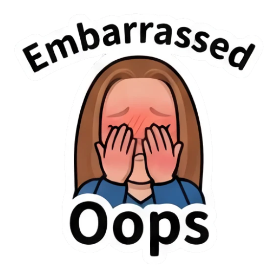Girl covering face with hands in embarrassment with text Oops Everyday Girl Expressions sticker for expressive chats and social replies.