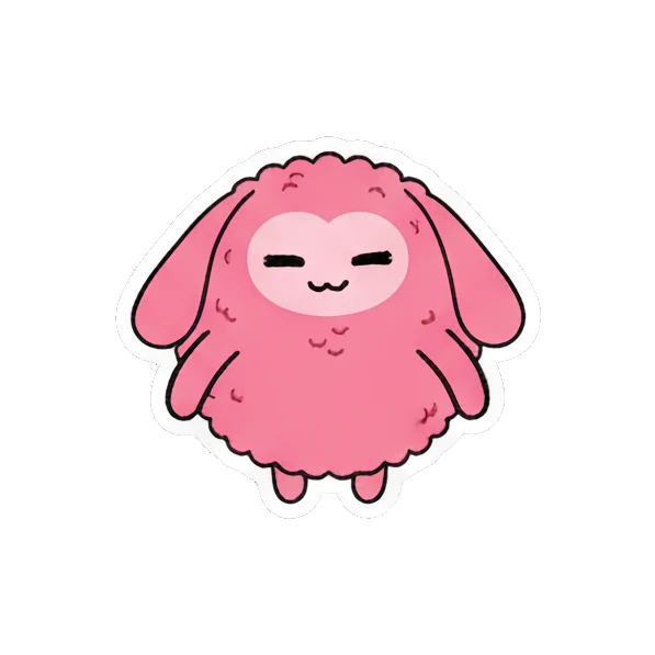 Pink creature holding a heart with LOVE text Pink Fluffy Buddy sticker for expressive chats and social replies.