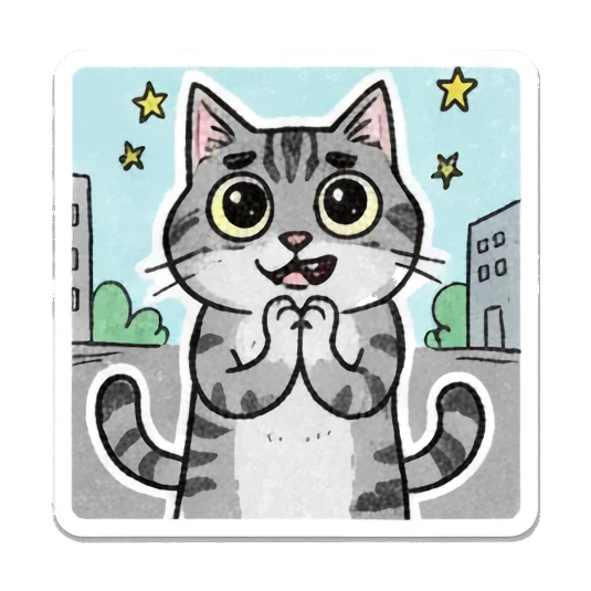 Tabby cat looking cheerful with star accents. Doodle Tabby Cat Daily sticker for expressive chats and social replies.