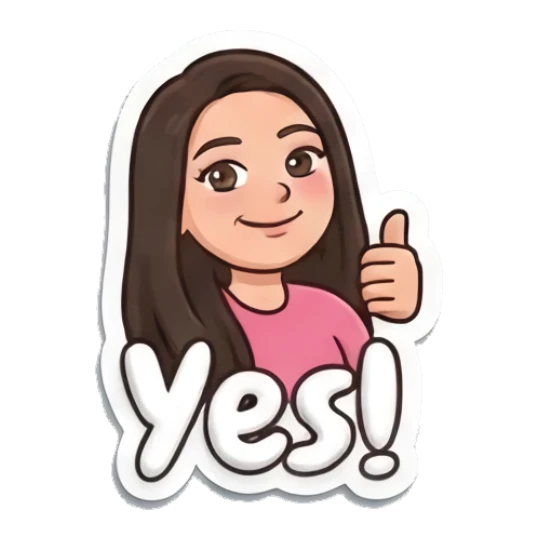 Girl giving a thumbs up with text Yes! Puffy Girl Daily Vibes sticker for expressive chats and social replies.