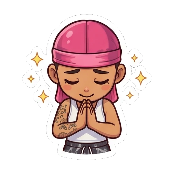 Guy with eyes closed and hands together in a peaceful prayer pose Cool Durag Guy sticker for expressive chats and social replies.