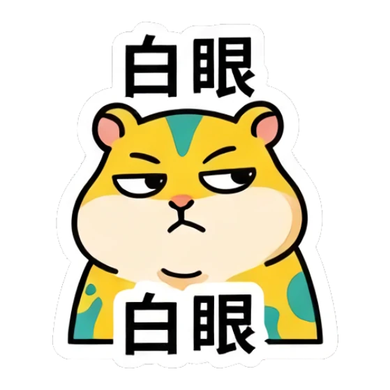 Yellow hamster rolling eyes with '白眼' text Colorful Hamster Vibes sticker for expressive chats and social replies.