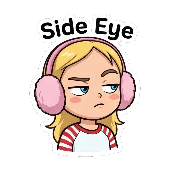 Blonde girl giving a judgmental side-eye glance. Blonde Girl Daily Life sticker for expressive chats and social replies.