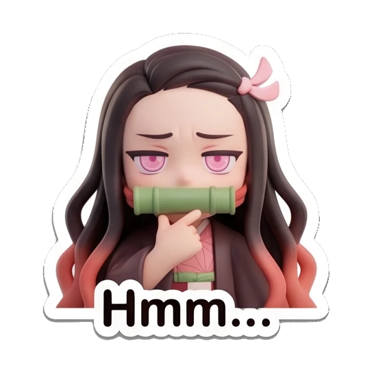 Nezuko thinking with a hand on her chin Nezuko Cute 3D Moments sticker for expressive chats and social replies.