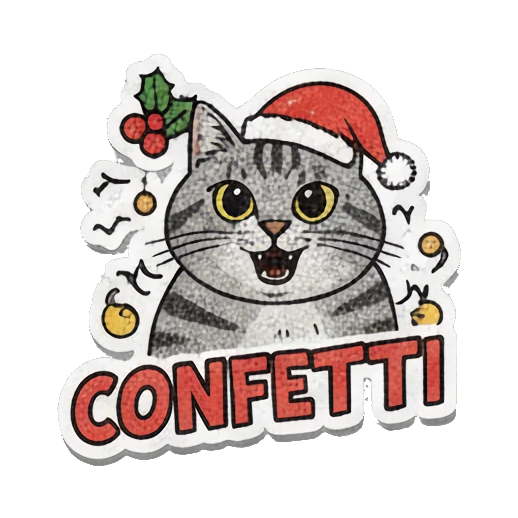 cat celebrating with christmas hat Retro Grumpy Cat Vibes sticker for expressive chats and social replies.