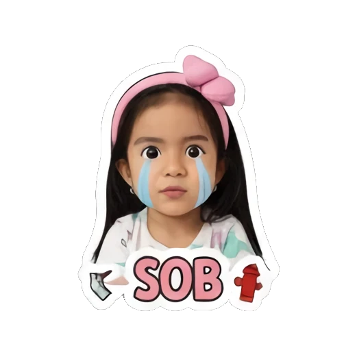 Little girl crying with blue tears and SOB text Little Girl Daily Expressions sticker for expressive chats and social replies.